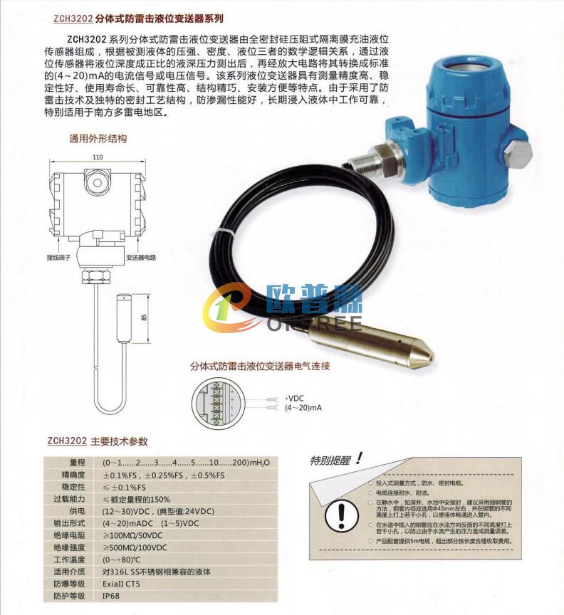 ZCH3202分体式防雷击液压变送器(图1)